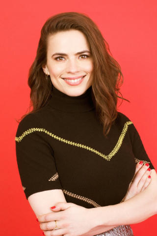 Hayley Atwell, red head, smile, 240x320 wallpaper