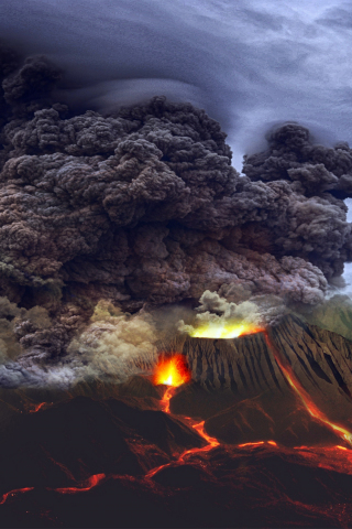 Eruption, volcano, clouds, 240x320 wallpaper