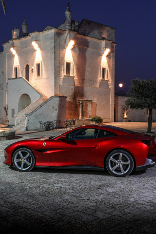 2018, red car, Ferrari Portofino, 240x320 wallpaper