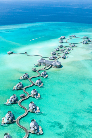 Resorts, villas, aerial view, sea, Maldives, 240x320 wallpaper