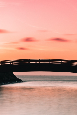 Bridge, silhouette, coast, sunset, 240x320 wallpaper