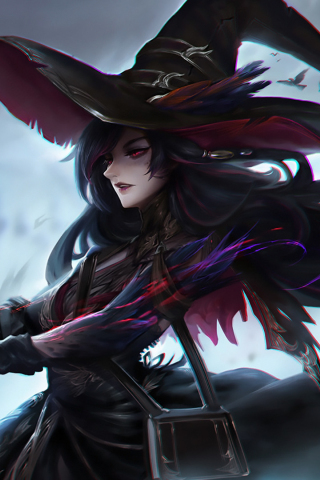 Dark, witch, fantasy, crow, raven, 240x320 wallpaper