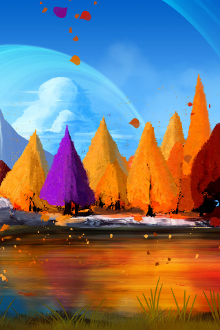 Autumn, fall, trees, lake, artwork, 240x320 wallpaper