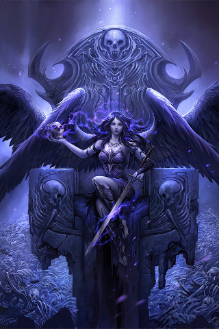 Black Angel sitting on throne, fantasy, artwork, 240x320 wallpaper