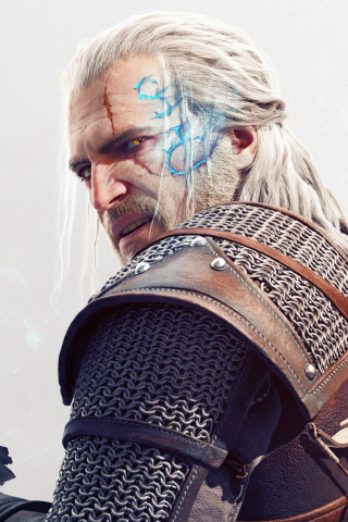 Geralt of rivia, The Witcher 3: Wild Hunt, warrior, artwork, 240x320 wallpaper