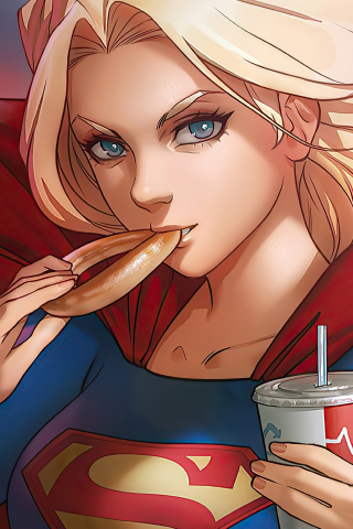 Artwork, superhero, blonde and beautiful supergirl, 240x320 wallpaper
