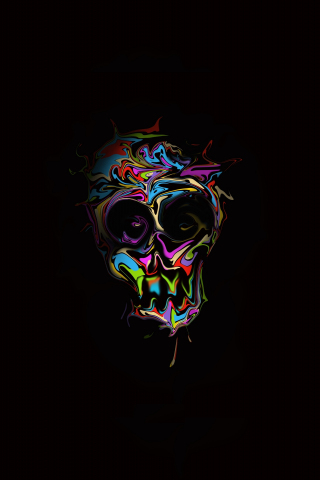 Glitch, colorful skull, dark, artwork, 240x320 wallpaper