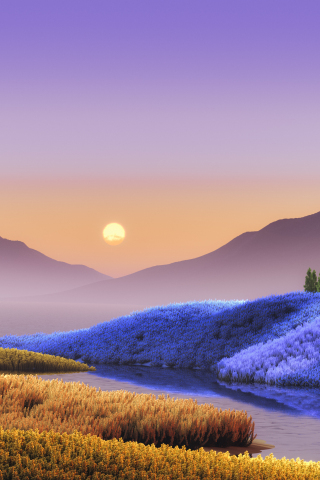 Windows files stock, landscape, flowers and plants, sunset, digital art, 240x320 wallpaper