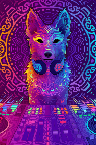 Wolf, disco jockey, music, art, 240x320 wallpaper