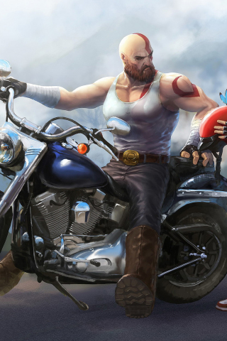 God of war, kratos, bike ride, fan art, 240x320 wallpaper