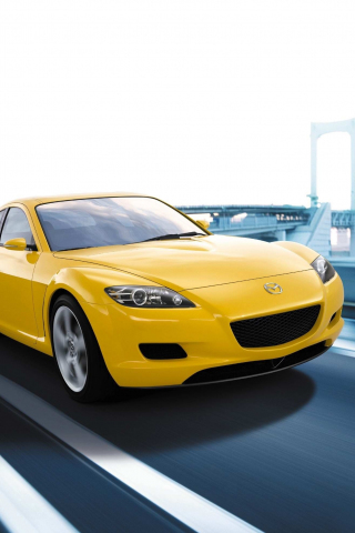 Yellow, Mazda RX-8, front, 240x320 wallpaper