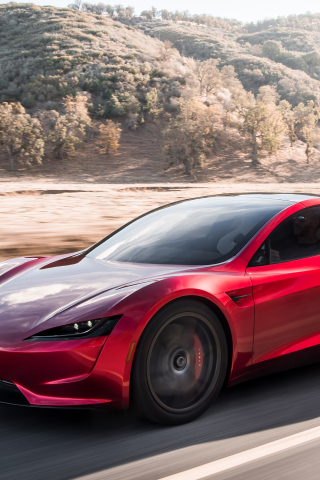 Red, sports car, Tesla Roadster, 240x320 wallpaper