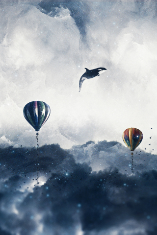Surreal, hot air balloons, clouds, sky, dolphin, 240x320 wallpaper
