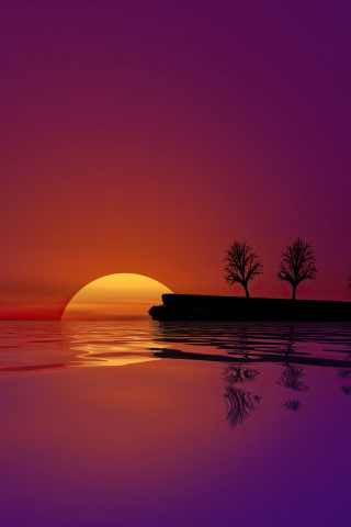 Silhouette, sunset, lake, trees, nature, 240x320 wallpaper