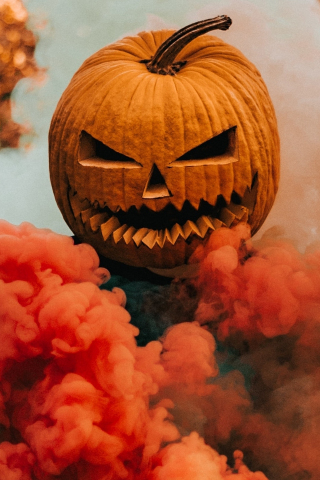 Pumpkin head man, smoke, 240x320 wallpaper