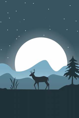 Deer, forest, outdoor, moon, minimal, art, 240x320 wallpaper
