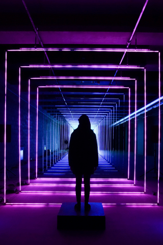 Neon lights, tunnel, silhouette, girl, 240x320 wallpaper