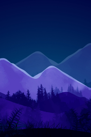 Mountain, minimalist, night of forest, artwork, 240x320 wallpaper