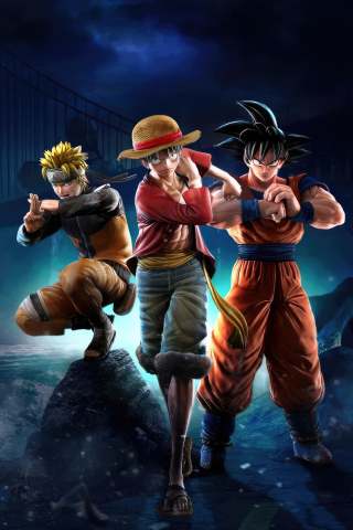 Naruto, Monkey d. Luffy and Goku, anime characters, 2023, 240x320 wallpaper