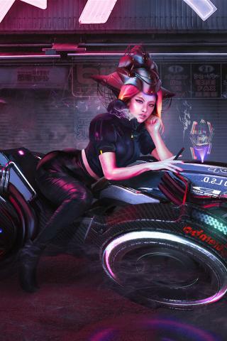 Superbike, anime girl, art, 240x320 wallpaper