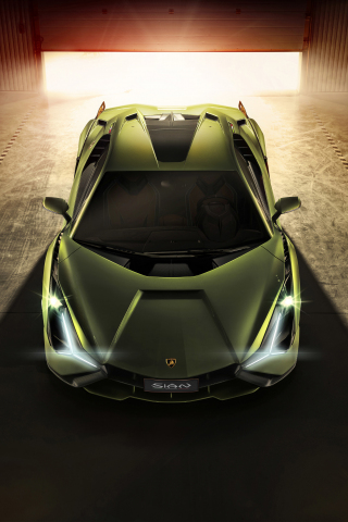 Lamborghini Sian, top-front view, 2019 car, 240x320 wallpaper