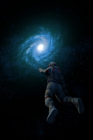 Astronaut, spiral galaxy, nebula, cosmos universe, dark, 240x320 wallpaper