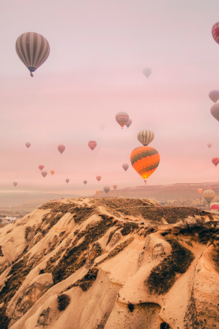 Hot air balloons, sky, mountains, festive, 240x320 wallpaper