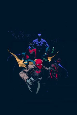 Batfamily, robin, red hood, artwork, 240x320 wallpaper