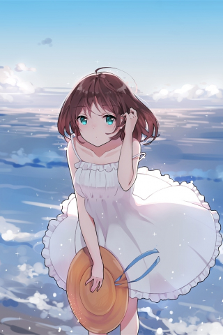 Outdoor, seashore, cute, anime girl, 240x320 wallpaper