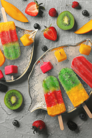Summer, ice candies and fruits, 240x320 wallpaper