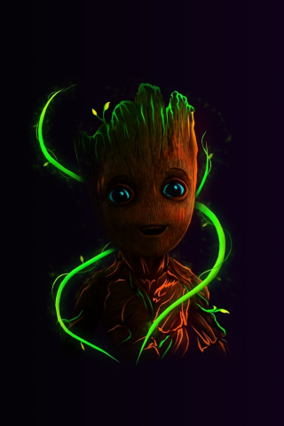 Cute baby Groot, adorable eyes, 2023, 240x320 wallpaper