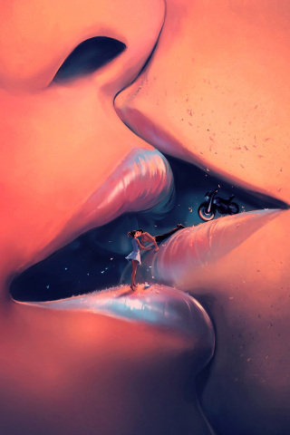Couple, kiss, lips, fantasy, art, 240x320 wallpaper