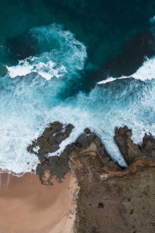 Beach, coast, sea waves, sea, aerial view, 240x320 wallpaper