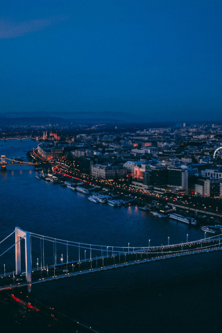 Bridges of Budapest, city, aerial view, sky, sunset, 240x320 wallpaper