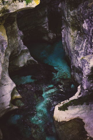 River, flow, nature, cave, valley, 240x320 wallpaper