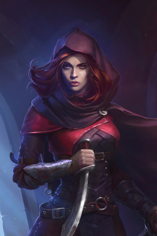 Woman assassin, beautiful, red head, illustration, 240x320 wallpaper