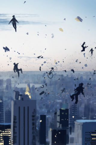 Falling world, buildings, new york, cityscape, artwork, 240x320 wallpaper