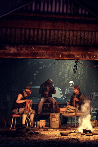 Night party, video game, garage, characters, PUBG, 240x320 wallpaper