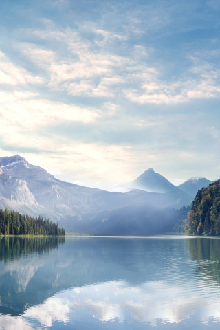 Lake, nature, mountains, forest, sky, trees, 240x320 wallpaper