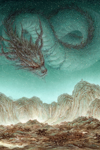 Dragon in sky, AI art, fantasy, 240x320 wallpaper