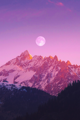 Full moon, mountain range, peaks, 240x320 wallpaper