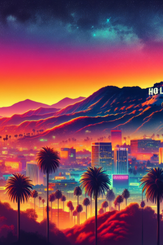 Hollywood's sunset vibes, city, artwork, 240x320 wallpaper
