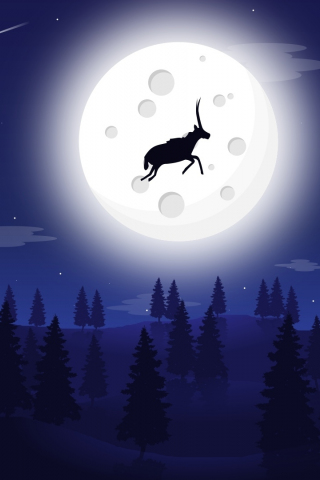 Deer jump, moon, forest, silhouette, 240x320 wallpaper