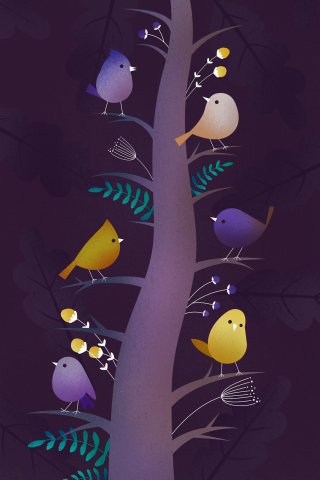 Birds, tree, colorful, art, 240x320 wallpaper