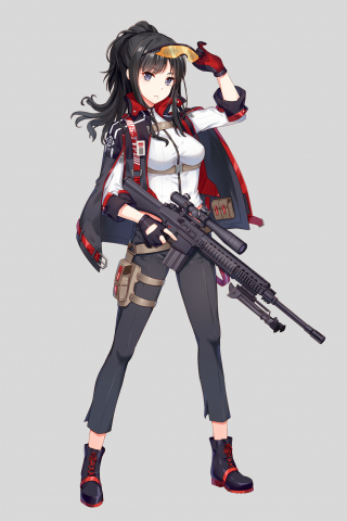 Anime girl, soldier, with gun, minimal, 240x320 wallpaper