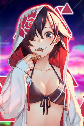 Hot, anime girl and cookie, curious, 240x320 wallpaper