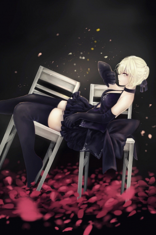 Saber alter, chairs, dark dress, Fate/Grand Order, 240x320 wallpaper