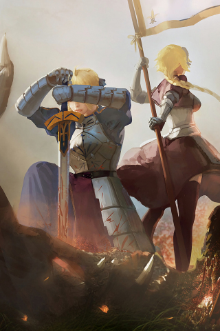 Fate/grand order, battlefield, anime girls, saber alter and Ruler, 240x320 wallpaper
