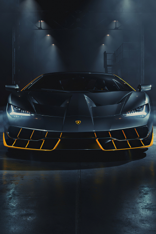 Lamborghini Centenario, front-view, golden edges, 240x320 wallpaper