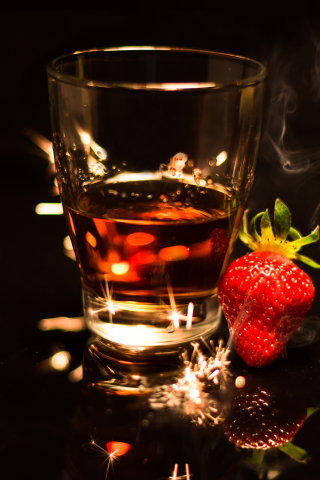 Strawberry and drink, glass, portrait, 240x320 wallpaper